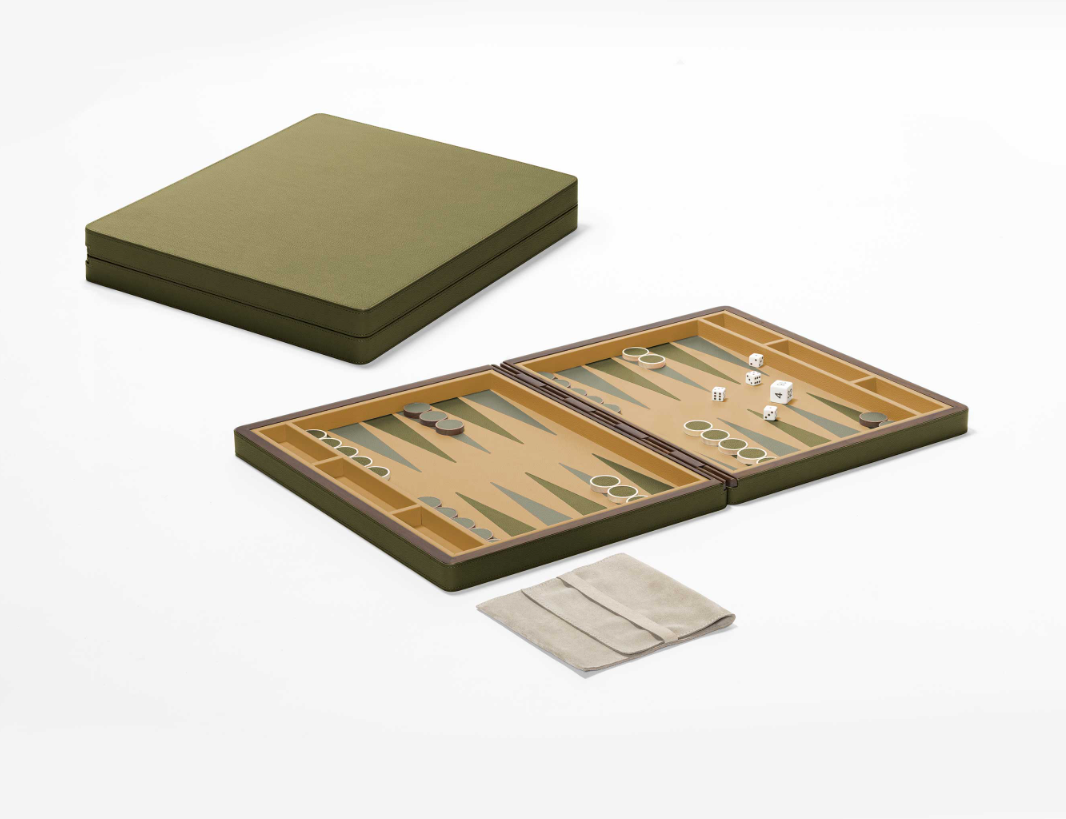 x Poltrona Frau Jeu de backgammon en bois de noyer recouvert de cuir