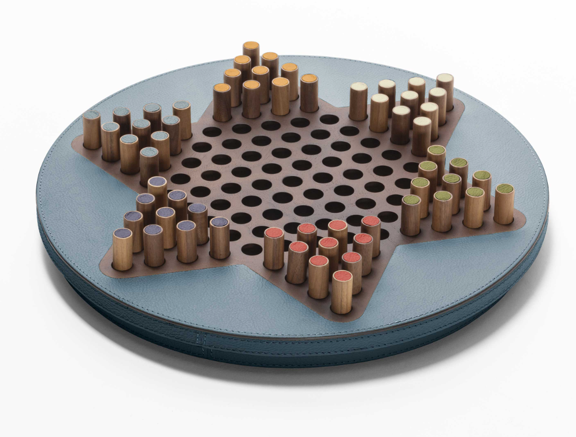 x Poltrona Frau Chinesisches Dame-Set aus lederbezogenem Walnussholz