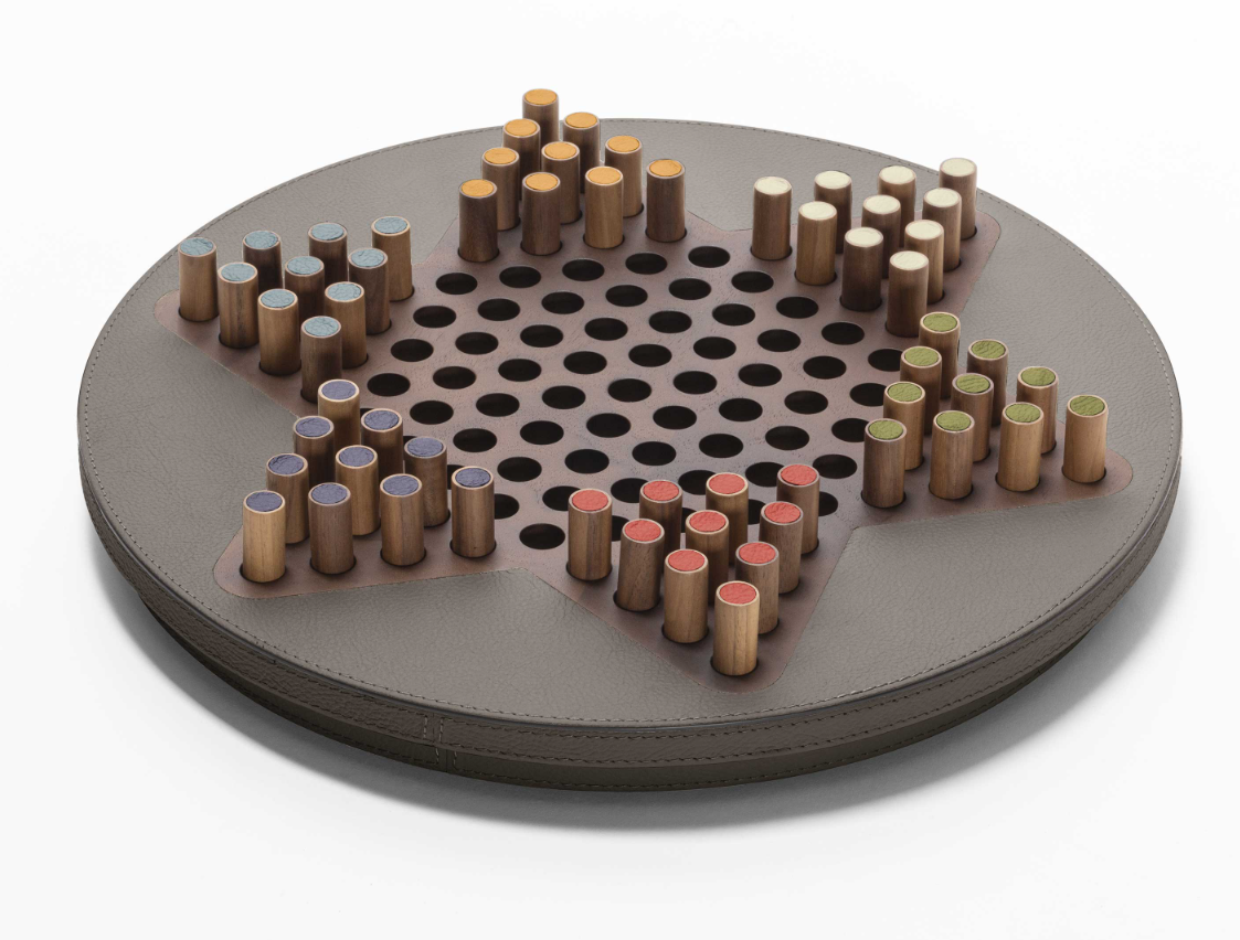 x Poltrona Frau Chinesisches Dame-Set aus lederbezogenem Walnussholz