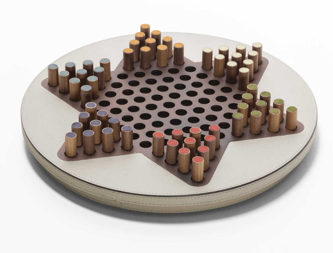 x Poltrona Frau Chinesisches Dame-Set aus lederbezogenem Walnussholz