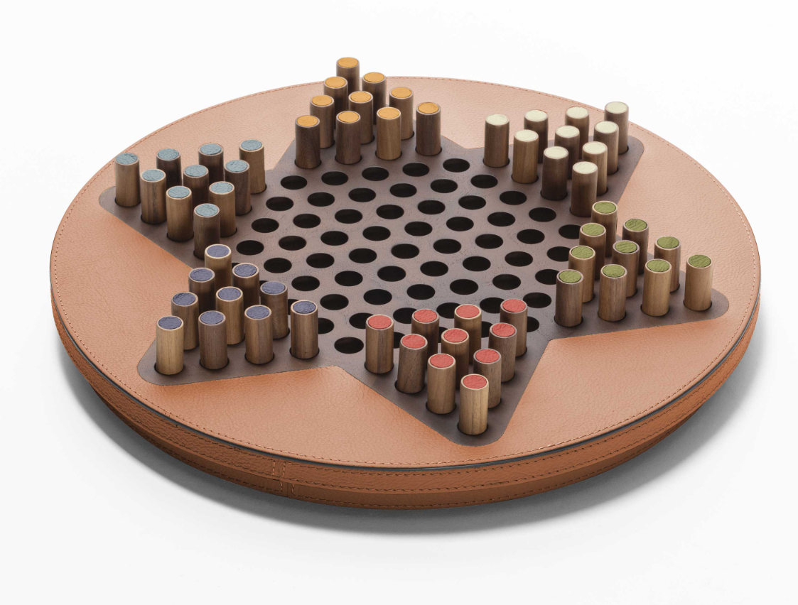 x Poltrona Frau Chinesisches Dame-Set aus lederbezogenem Walnussholz