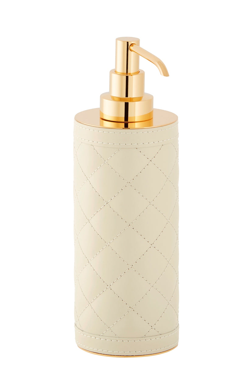 Riviere Alghero Diamonds Leather Tall Soap Dispenser | Covered with Quilted Diamonds Padded Leather | Features Chrome or Gold Metal Finish | Elevates Bathroom Decor with Luxurious Style