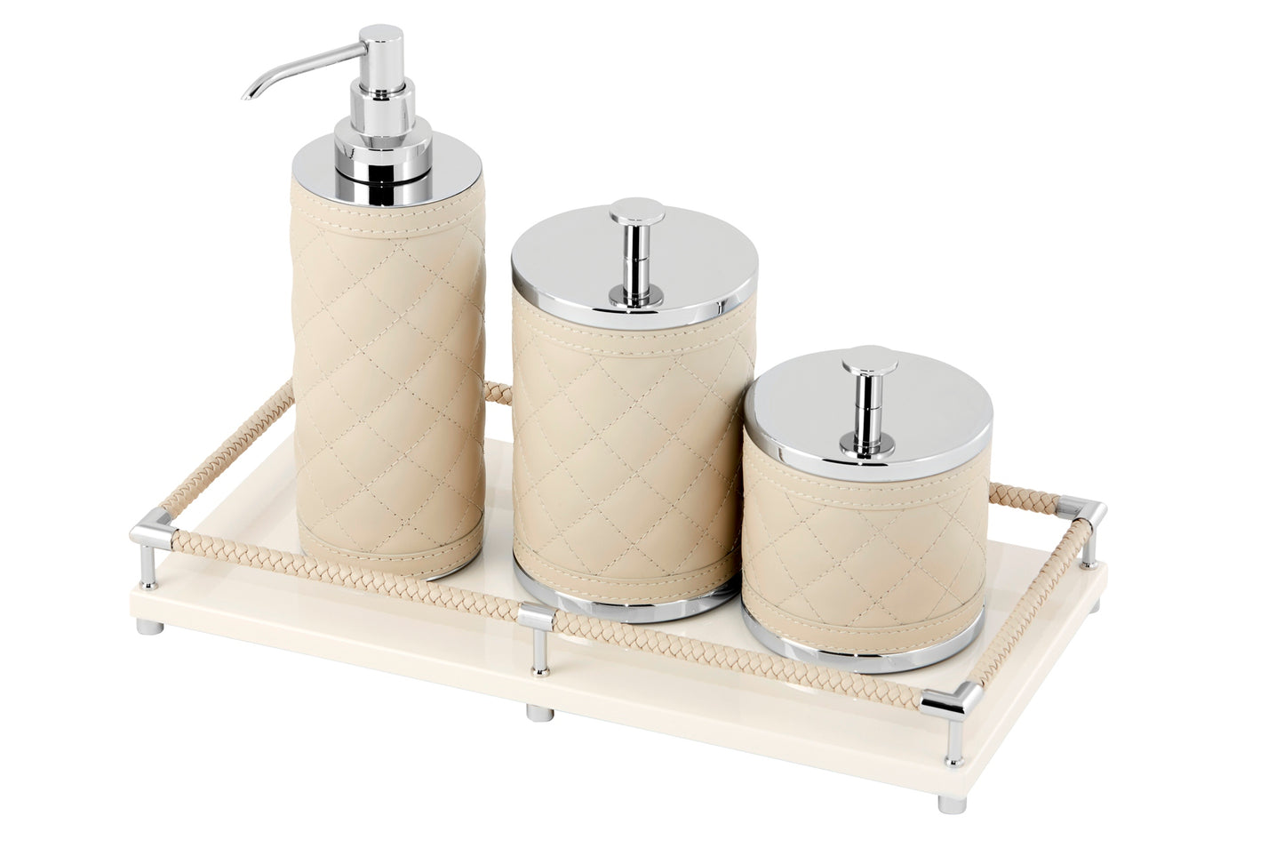 Riviere Alghero Diamonds Leather Box | Covered with Quilted Diamonds Padded Leather | Features Chrome or Gold Metal Finish | Adds Elegance to Vanity or Dressing Area