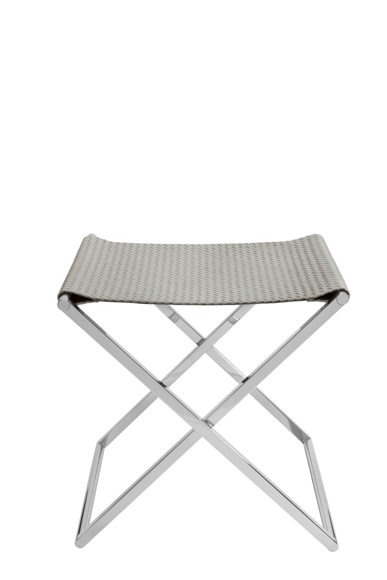 Ionio Folding Stool | Luggage Rack by Riviere | Folding stool | luggage rack with handwoven leather seat, chrome or gold metal legs. | Furniture and Luggage Accessories | 2Jour Concierge, your luxury lifestyle shop