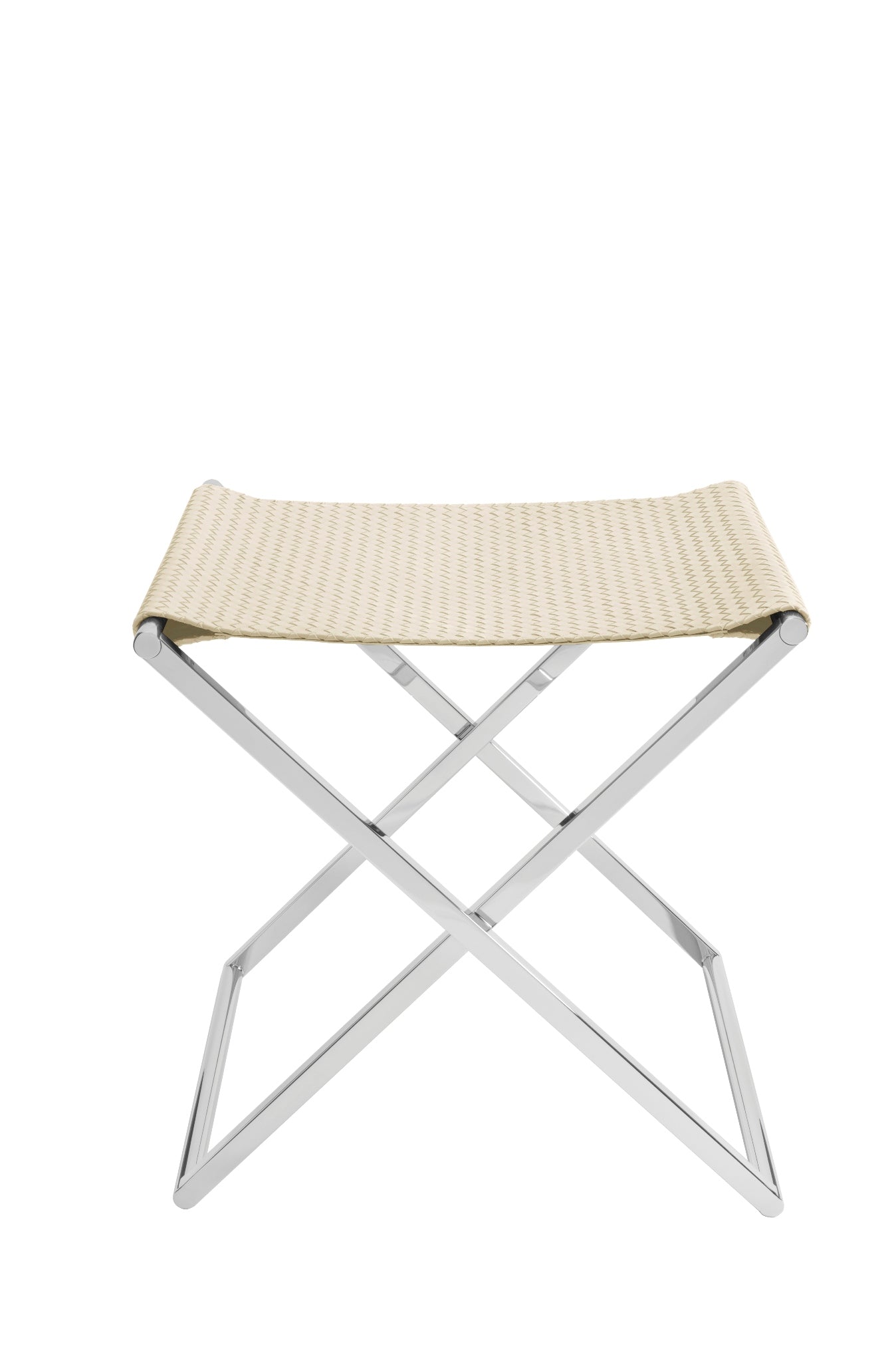 Ionio Folding Stool | Luggage Rack by Riviere | Folding stool | luggage rack with handwoven leather seat, chrome or gold metal legs. | Furniture and Luggage Accessories | 2Jour Concierge, your luxury lifestyle shop