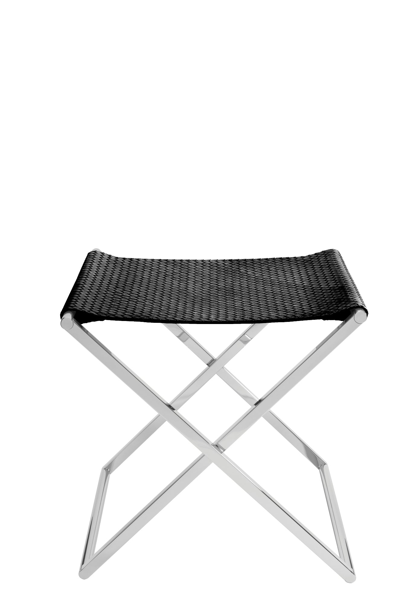 Ionio Folding Stool | Luggage Rack by Riviere | Folding stool | luggage rack with handwoven leather seat, chrome or gold metal legs. | Furniture and Luggage Accessories | 2Jour Concierge, your luxury lifestyle shop