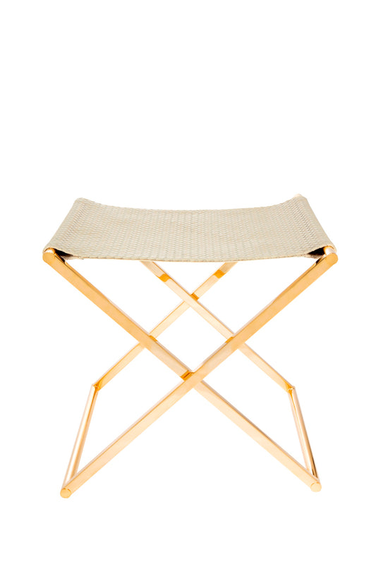 Ionio Folding Stool | Luggage Rack by Riviere | Folding stool | luggage rack with handwoven leather seat, chrome or gold metal legs. | Furniture and Luggage Accessories | 2Jour Concierge, your luxury lifestyle shop