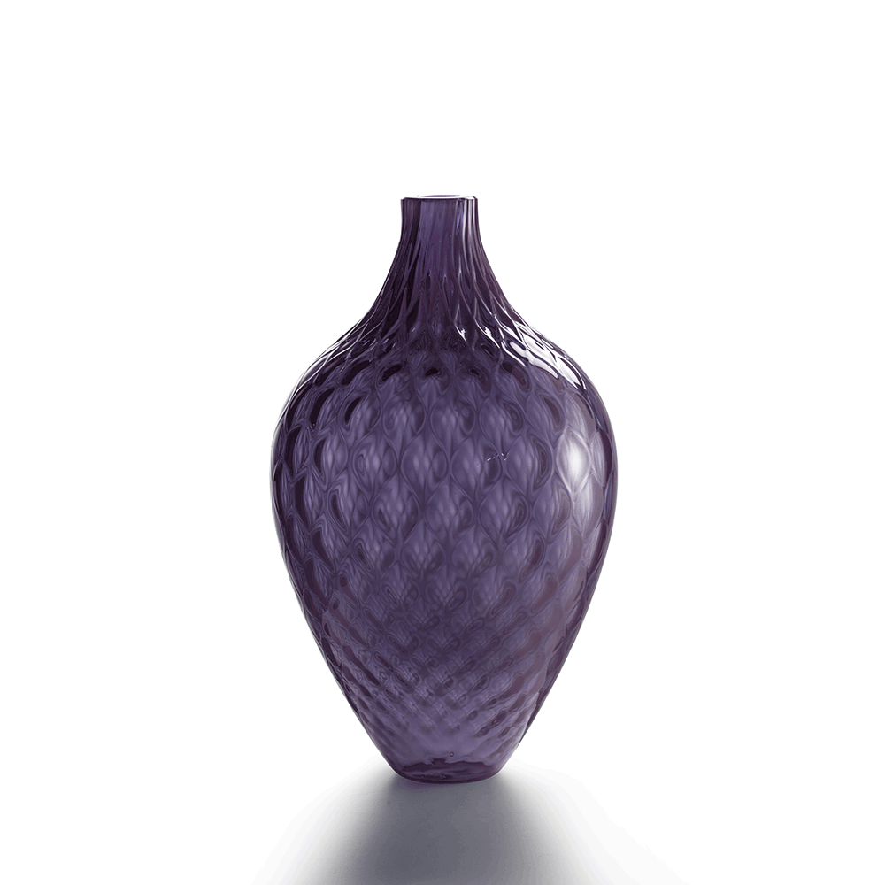 NasonMoretti Samarcanda Murano Glass Vase | A voluptuous balloon-textured vase crafted in Murano glass, designed by NasonMoretti | Featuring a bold silhouette and organic surface, this decorative piece merges traditional craftsmanship with modern flair | Available in a curated palette of rich hues including ruby red, avio blue, pine green, violet, and more | Offered in two sizes: medium and large | A striking sculptural accent for refined interiors | Design by NasonMoretti | Tableware & decorative objects |