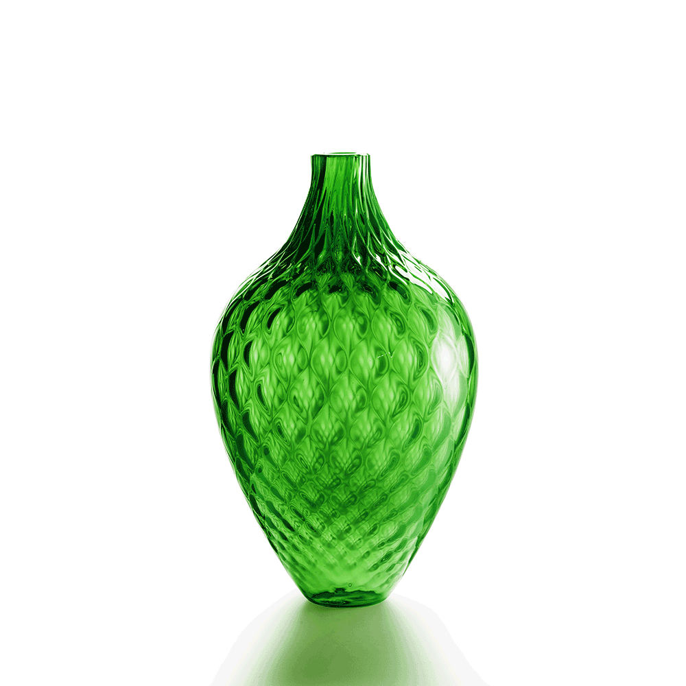 NasonMoretti Samarcanda Murano Glass Vase | A voluptuous balloon-textured vase crafted in Murano glass, designed by NasonMoretti | Featuring a bold silhouette and organic surface, this decorative piece merges traditional craftsmanship with modern flair | Available in a curated palette of rich hues including ruby red, avio blue, pine green, violet, and more | Offered in two sizes: medium and large | A striking sculptural accent for refined interiors | Design by NasonMoretti | Tableware & decorative objects |