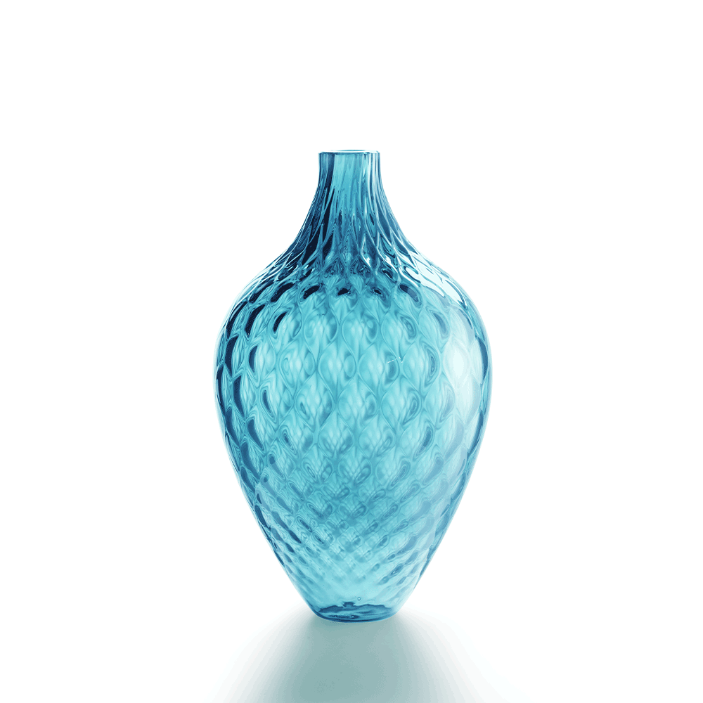 NasonMoretti Samarcanda Murano Glass Vase | A voluptuous balloon-textured vase crafted in Murano glass, designed by NasonMoretti | Featuring a bold silhouette and organic surface, this decorative piece merges traditional craftsmanship with modern flair | Available in a curated palette of rich hues including ruby red, avio blue, pine green, violet, and more | Offered in two sizes: medium and large | A striking sculptural accent for refined interiors | Design by NasonMoretti | Tableware & decorative objects |