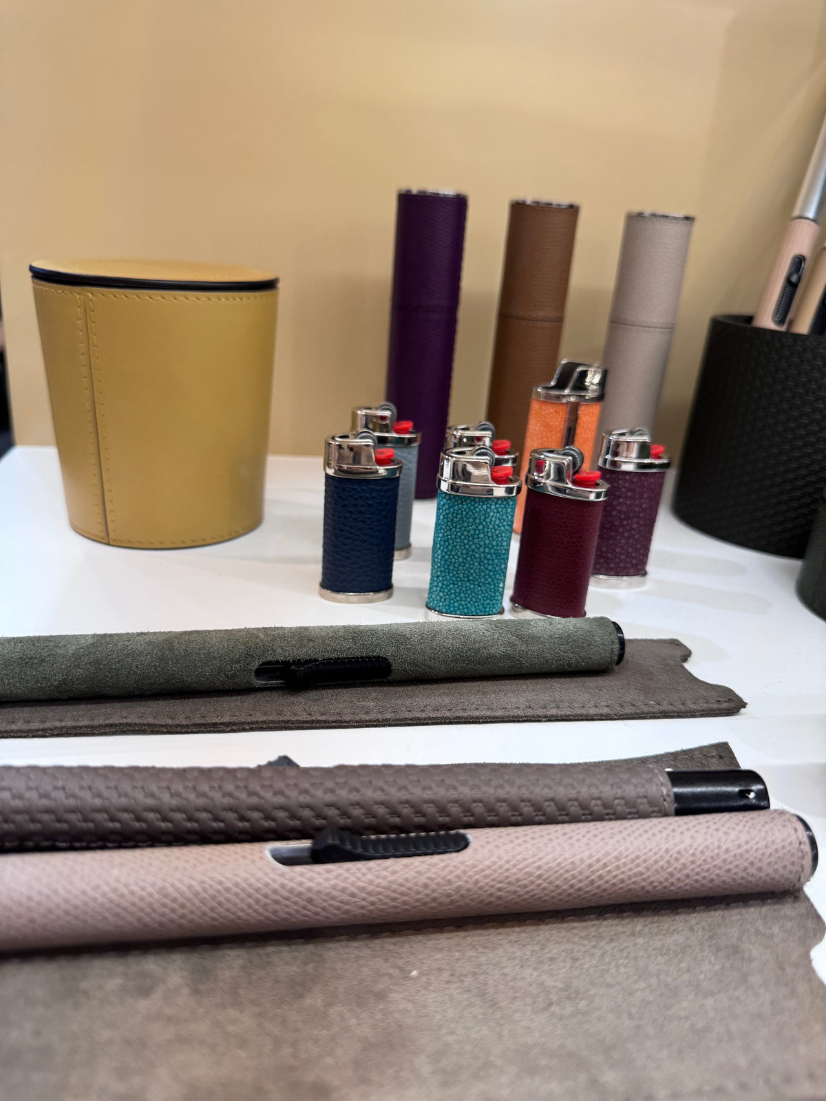 Spark Chrome Lighter Case With Leather Inserts