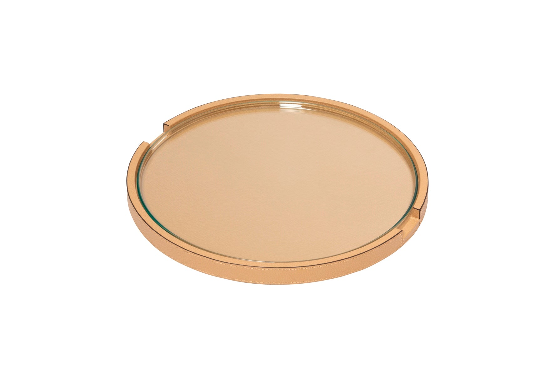 Giobagnara Gourmet Serving Tray | Leather-covered wood structure with a removable clear glass inner plate | Round shape | Elegant and functional design | Home Decor and Serveware | 2Jour Concierge, your luxury lifestyle shop