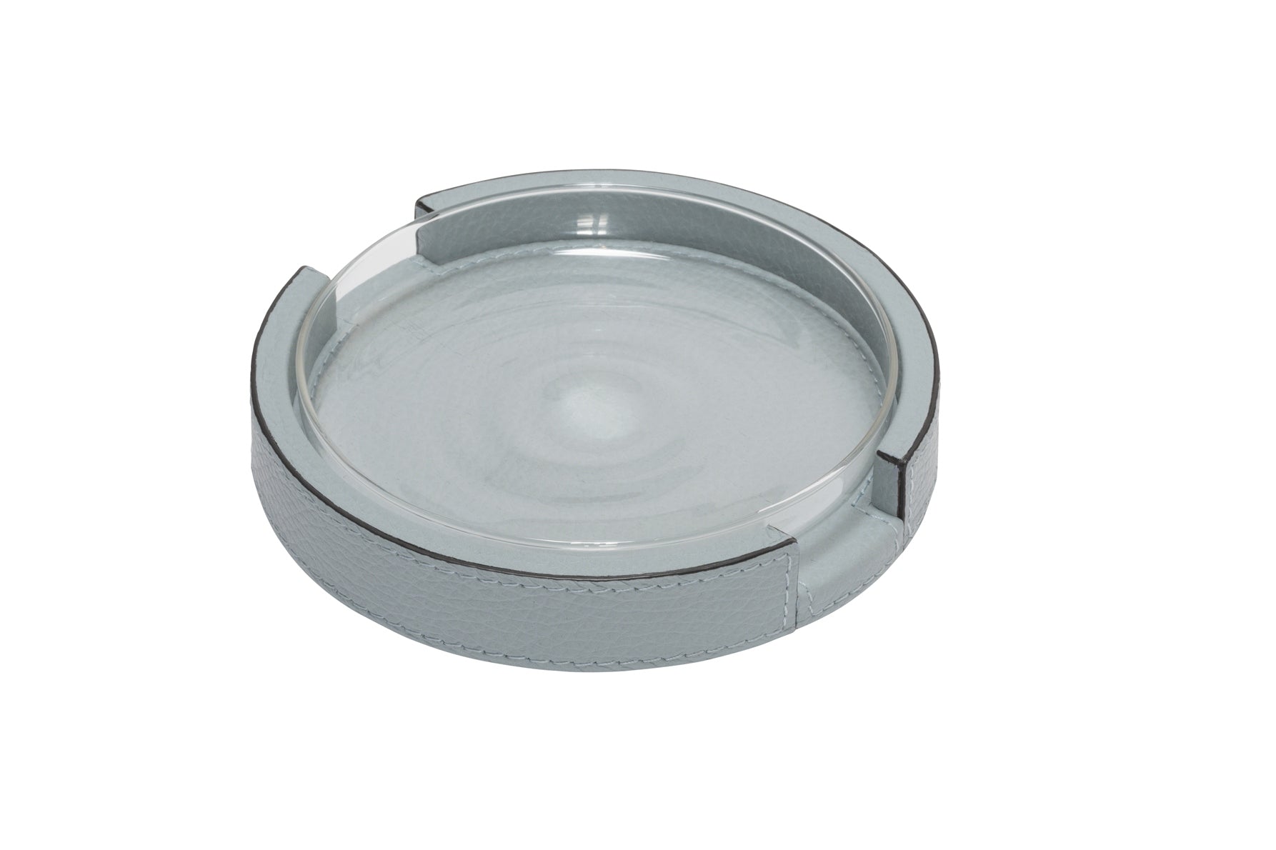 Giobagnara Gourmet Serving Tray | Leather-covered wood structure with a removable clear glass inner plate | Round shape | Elegant and functional design | Home Decor and Serveware | 2Jour Concierge, your luxury lifestyle shop