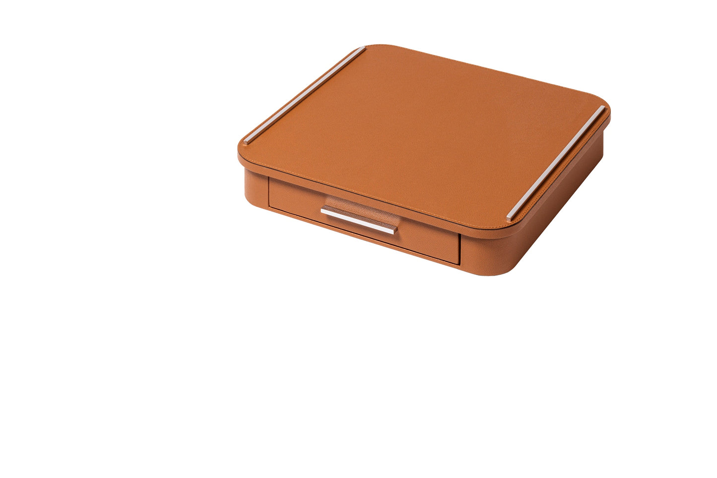 Pigment France by Giobagnara Saint-Germain Coffee and Tea Drawer Organizer for Classic Capsules | Leather-covered wood structure with metal inserts available in chrome, bronze, or brass finishes | Features inner walnut wood partitions to host coffee spoons, sugar, 10 Nespresso classic capsules, and tea bags | Kitchen Accessories | 2Jour Concierge, your luxury lifestyle shop