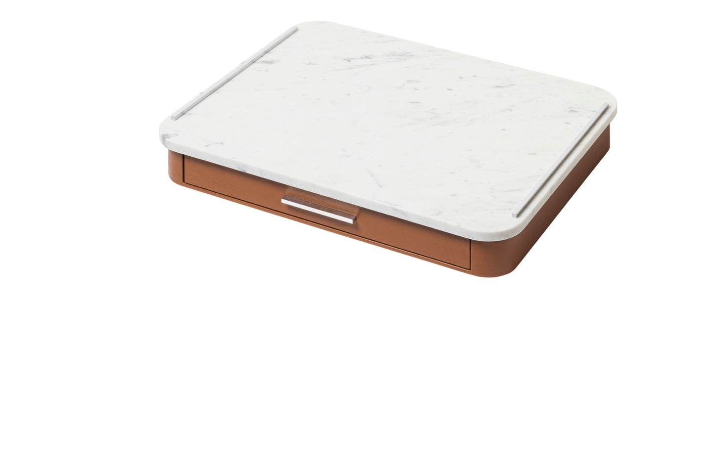 Pigment France × Gio Minelli Saint-Germain Deluxe Coffee and Tea Drawer Organizer | Leather-covered wood drawer with internal dividers and metal details, customizable in marble, Corian®, or leather top | Serveware + Hospitality / Coffee & Tea Organizers | 2Jour Concierge, your luxury lifestyle shop | luxury interiors, hospitality décor, refined lifestyle, executive interiors, boutique hotels, yacht décor, elegant living, designer home accessories