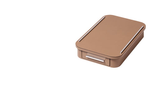 Pigment France by Giobagnara Saint-Germain Compact Coffee Drawer Organizer for Professional Capsules | Leather-covered wood structure with metal inserts available in chrome, bronze, or brass finishes | Features inner walnut wood partitions to host 30 Nespresso professional capsules | Kitchen Accessories | 2Jour Concierge, your luxury lifestyle shop