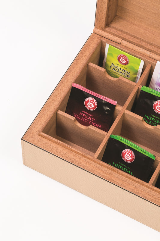 Giobagnara Leather-Covered Cedar Wood Tea Storage Box | Elegant and Functional Design | Perfect for Storing and Displaying Tea | Explore a Range of Luxury Tea Accessories at 2Jour Concierge, #1 luxury high-end gift & lifestyle shop