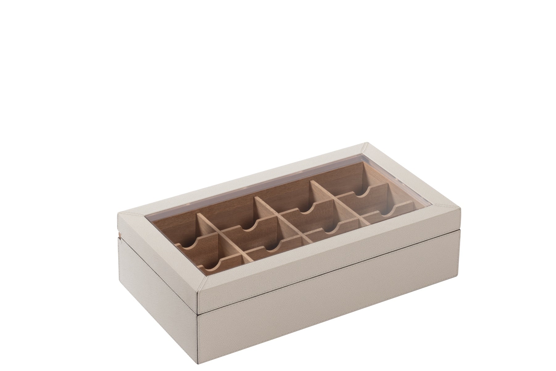 Giobagnara Tea Box Organiser With Transparent Plexiglass Lid | Leather-covered aged cedar case with hinged lid and plexiglass insert | Inner removable dividers with 12 compartments | Stylish and practical for organizing tea | Home Decor and Accessories | 2Jour Concierge, your luxury lifestyle shop