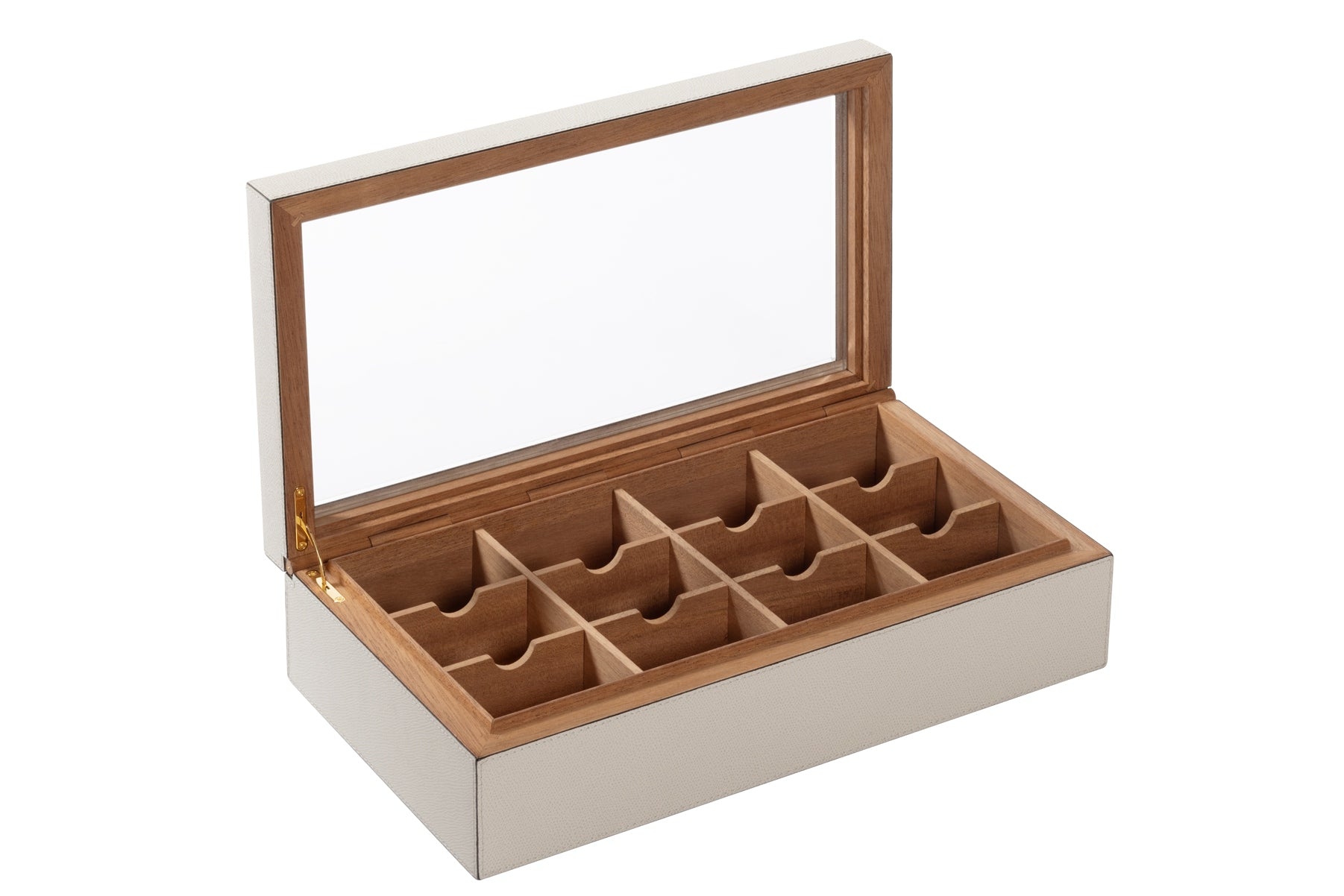 Giobagnara Tea Box Organiser With Transparent Plexiglass Lid | Leather-covered aged cedar case with hinged lid and plexiglass insert | Inner removable dividers with 12 compartments | Stylish and practical for organizing tea | Home Decor and Accessories | 2Jour Concierge, your luxury lifestyle shop