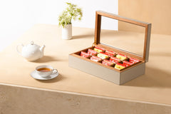 Leather-Covered Cedar Tea Box Organizer with Transparent Plexiglass Lid
