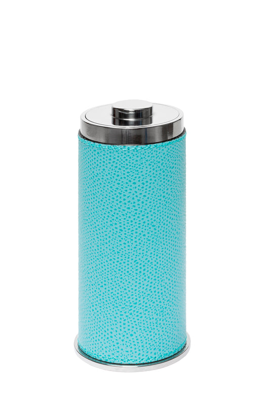 Giobagnara Otello Toothpick Holder | Partially leather-covered stainless steel structure with a discreet push-button top for easy toothpick dispensing | Crafted in Italy by Giobagnara | Serveware & Accessories / Bar Accessories | 2Jour Concierge, your luxury lifestyle shop