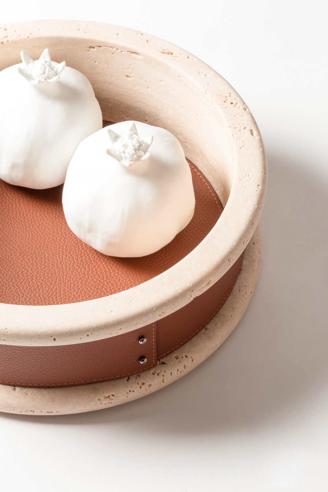 Ercolano Marble Trinket Bowl w Removable Leather Placemat