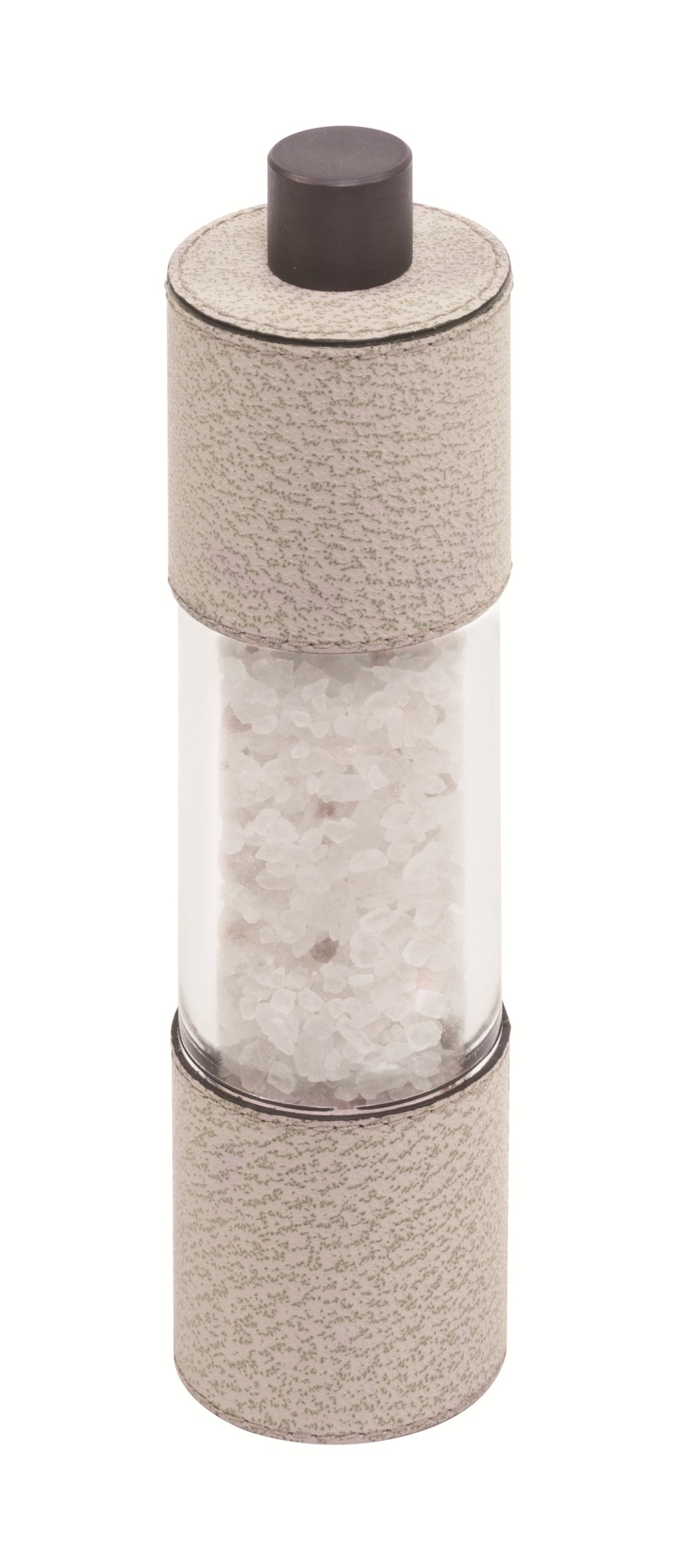 Giobagnara Otello Manual Tall Salt Mill | Leather-covered stainless steel structure with a metal knob and premium ceramic grinder, providing continuous fine-to-coarse adjustment for elevated salt service | Serveware & Accessories / Kitchen Tools | 2Jour Concierge, your luxury lifestyle shop