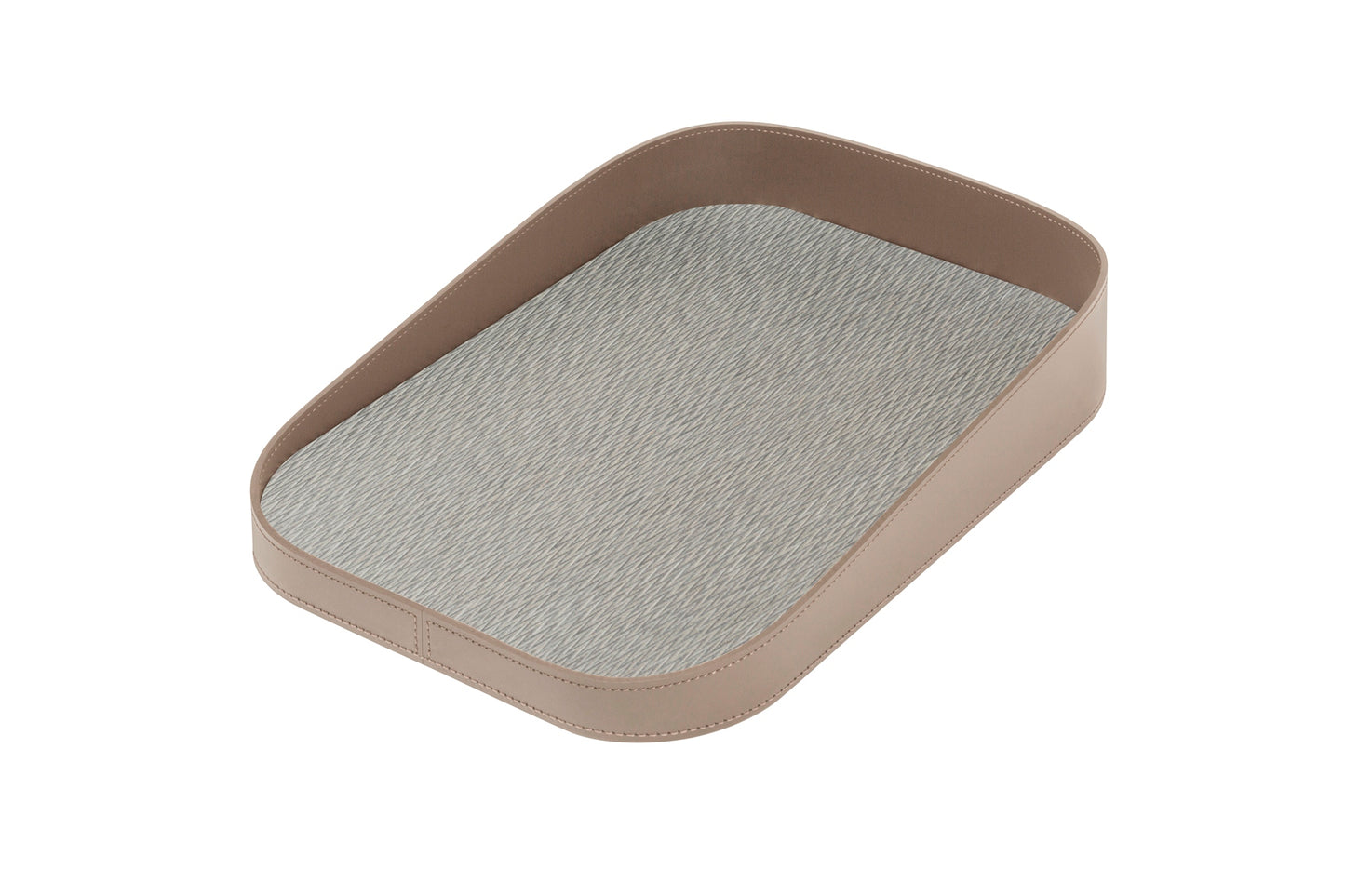 Chevron Laminated Wood & Regenerated Leather Valet Tray