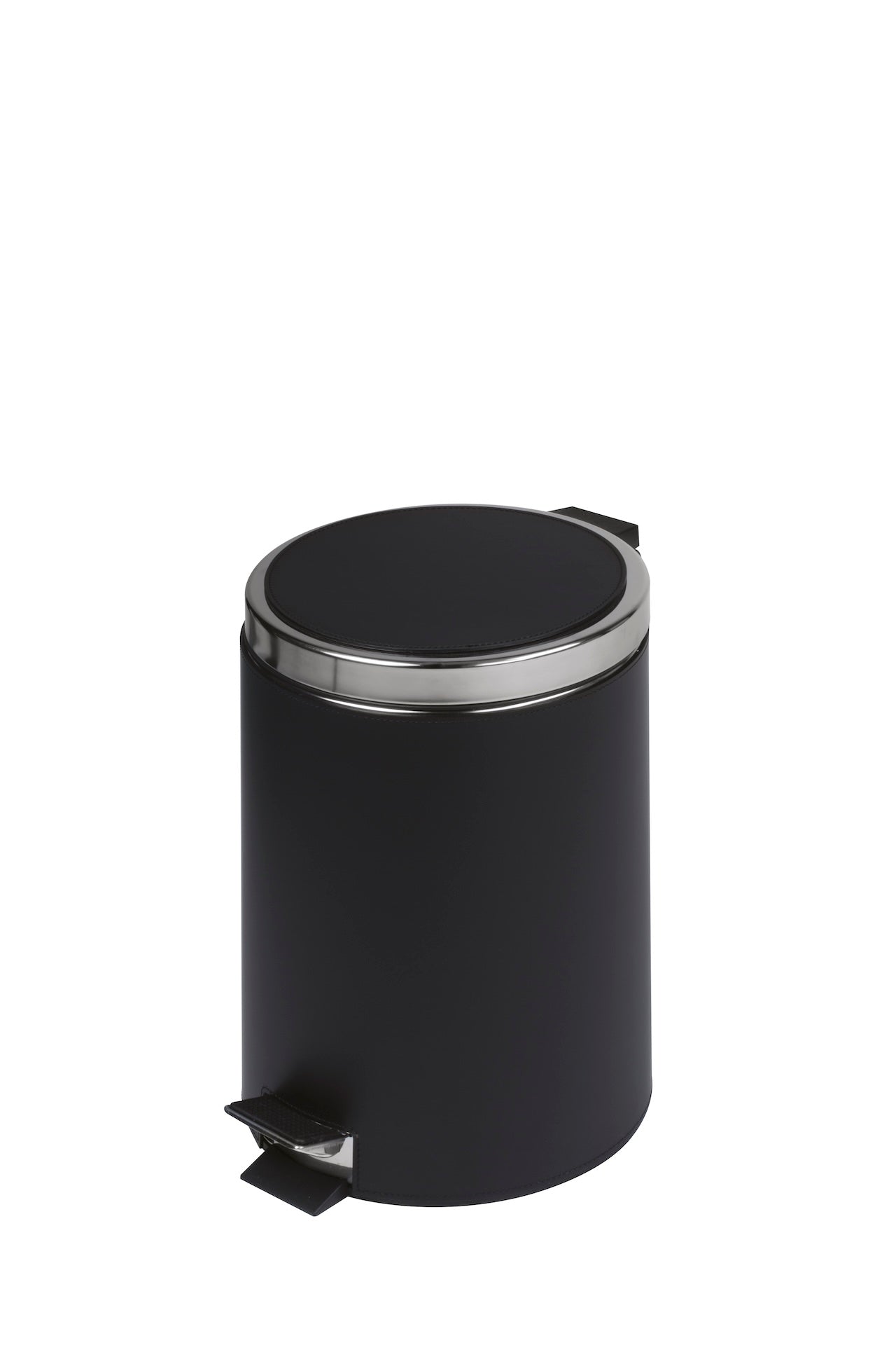 Rudi Bino | Round Pedal Bin: Regenerated leather with stainless-steel trim, non-slip rubber base, and removable inner container, with smooth matte finish, ideal for hospitality or private interiors | Storage / Bins | 2Jour Concierge, your luxury lifestyle shop