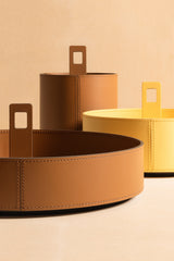 Nautilus Valet Tray: Regenerated Leather, Periscope-Like Handle, Round