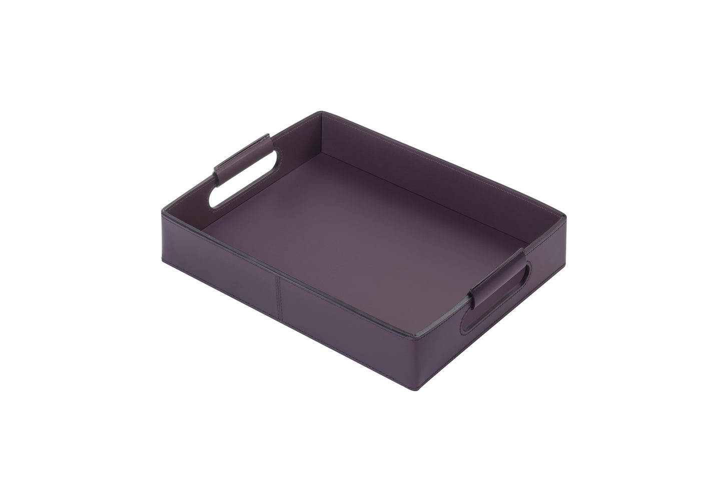 Rudi Ginepro | Tray: Regenerated leather with cutout side handles and smooth, matte finish, available in rectangular, square, and round forms, designed for versatile serving and presentation | Serveware & Hospitality / Trays | 2Jour Concierge, your luxury lifestyle shop