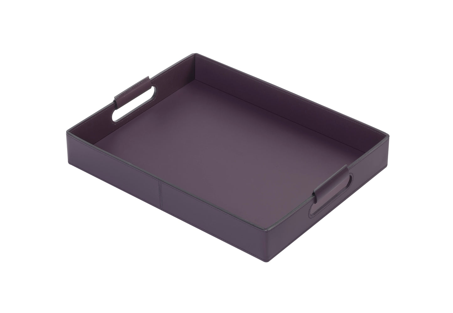 Rudi Ginepro | Tray: Regenerated leather with cutout side handles and smooth, matte finish, available in rectangular, square, and round forms, designed for versatile serving and presentation | Serveware & Hospitality / Trays | 2Jour Concierge, your luxury lifestyle shop
