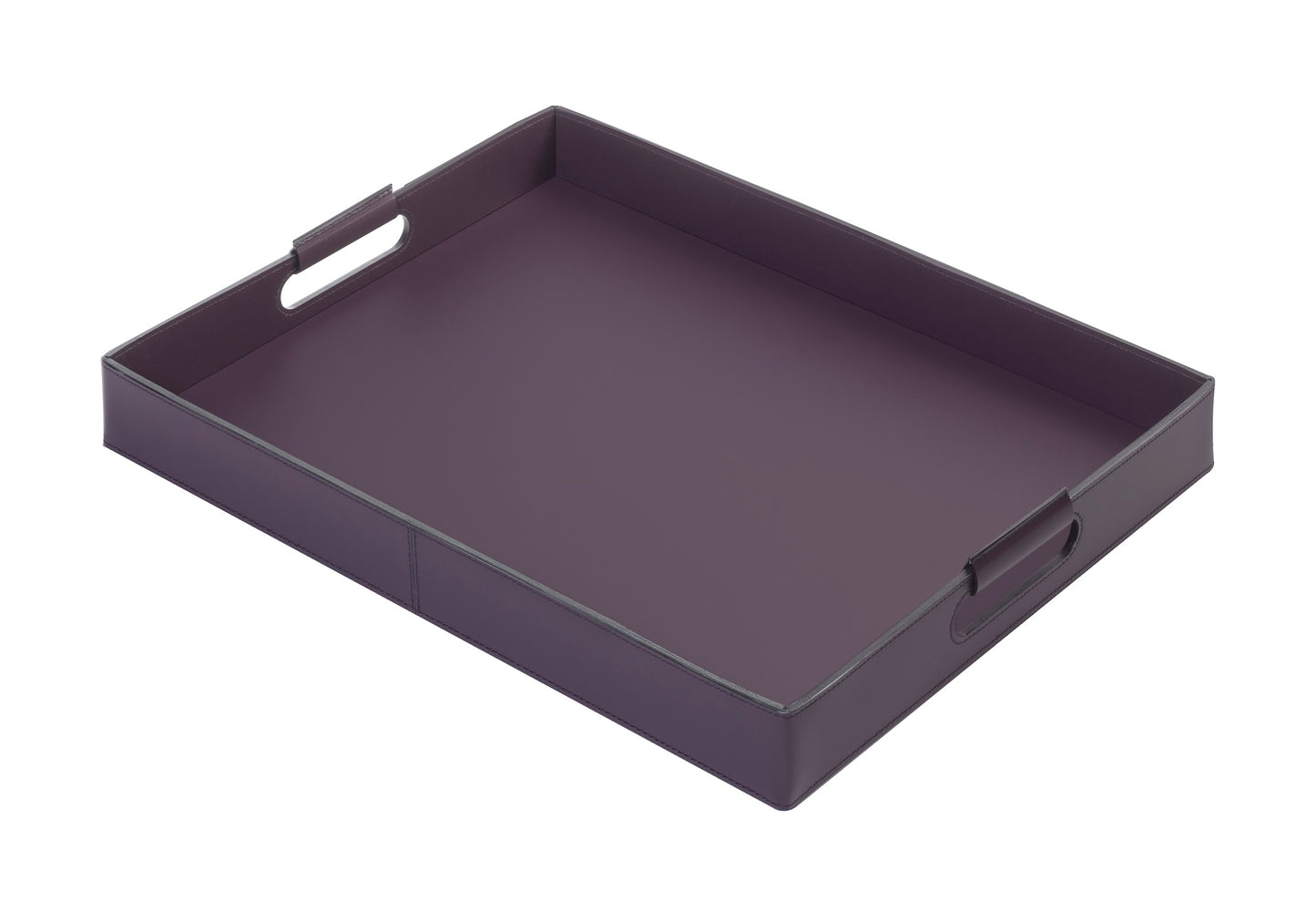 Rudi Ginepro | Tray: Regenerated leather with cutout side handles and smooth, matte finish, available in rectangular, square, and round forms, designed for versatile serving and presentation | Serveware & Hospitality / Trays | 2Jour Concierge, your luxury lifestyle shop