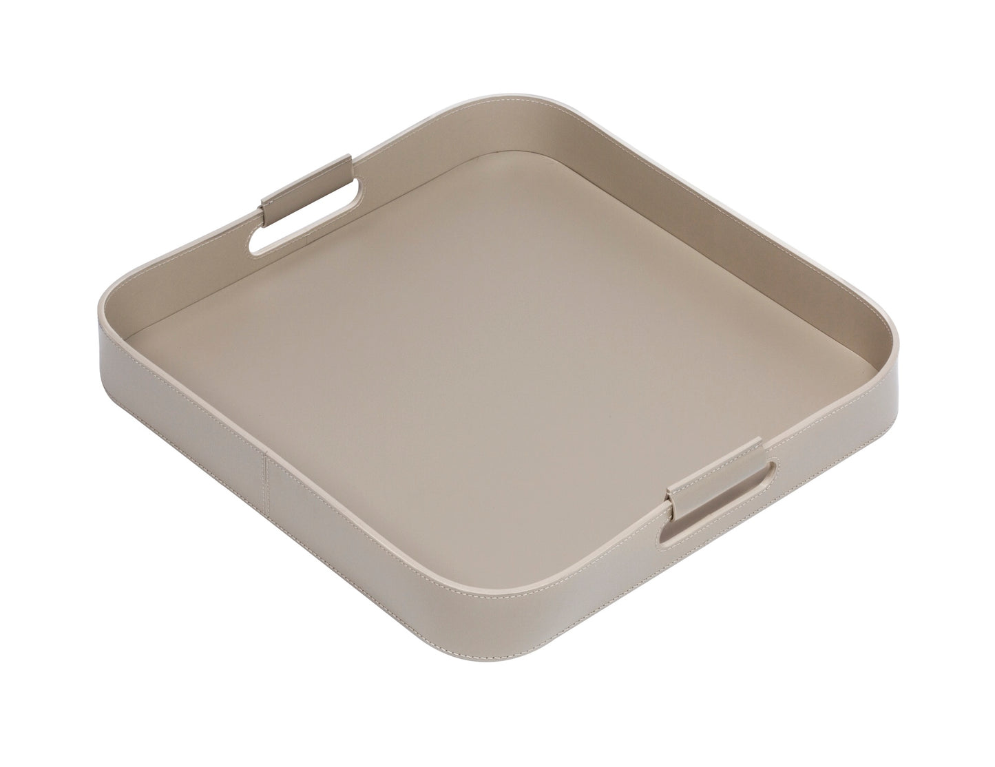 Rudi Ginepro | Tray: Regenerated leather with cutout side handles and smooth, matte finish, available in rectangular, square, and round forms, designed for versatile serving and presentation | Serveware & Hospitality / Trays | 2Jour Concierge, your luxury lifestyle shop