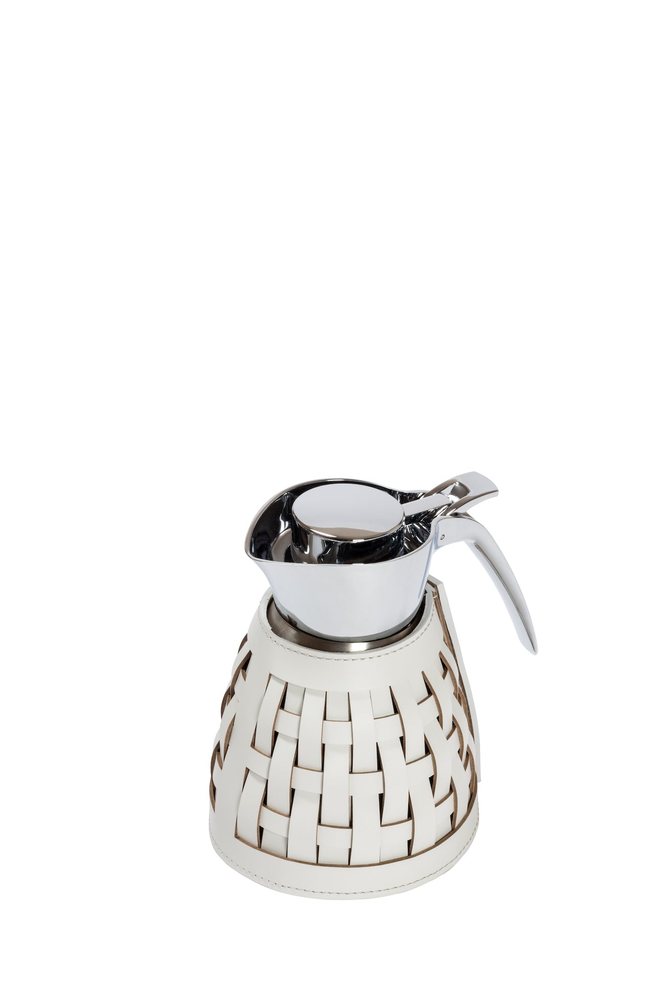 Rudi Gourde | Carafe: Stainless steel with insulated double wall, woven regenerated leather sleeve, chrome-plated finish, and smooth matte weave, featuring removable cover for easy cleaning | Serveware & Hospitality / Carafes & Pitchers | 2Jour Concierge, your luxury lifestyle shop