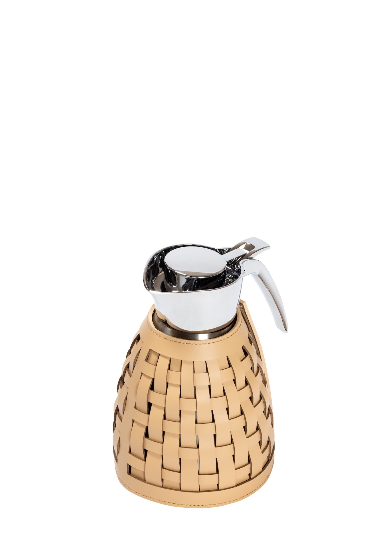 Rudi Gourde | Carafe: Stainless steel with insulated double wall, woven regenerated leather sleeve, chrome-plated finish, and smooth matte weave, featuring removable cover for easy cleaning | Serveware & Hospitality / Carafes & Pitchers | 2Jour Concierge, your luxury lifestyle shop