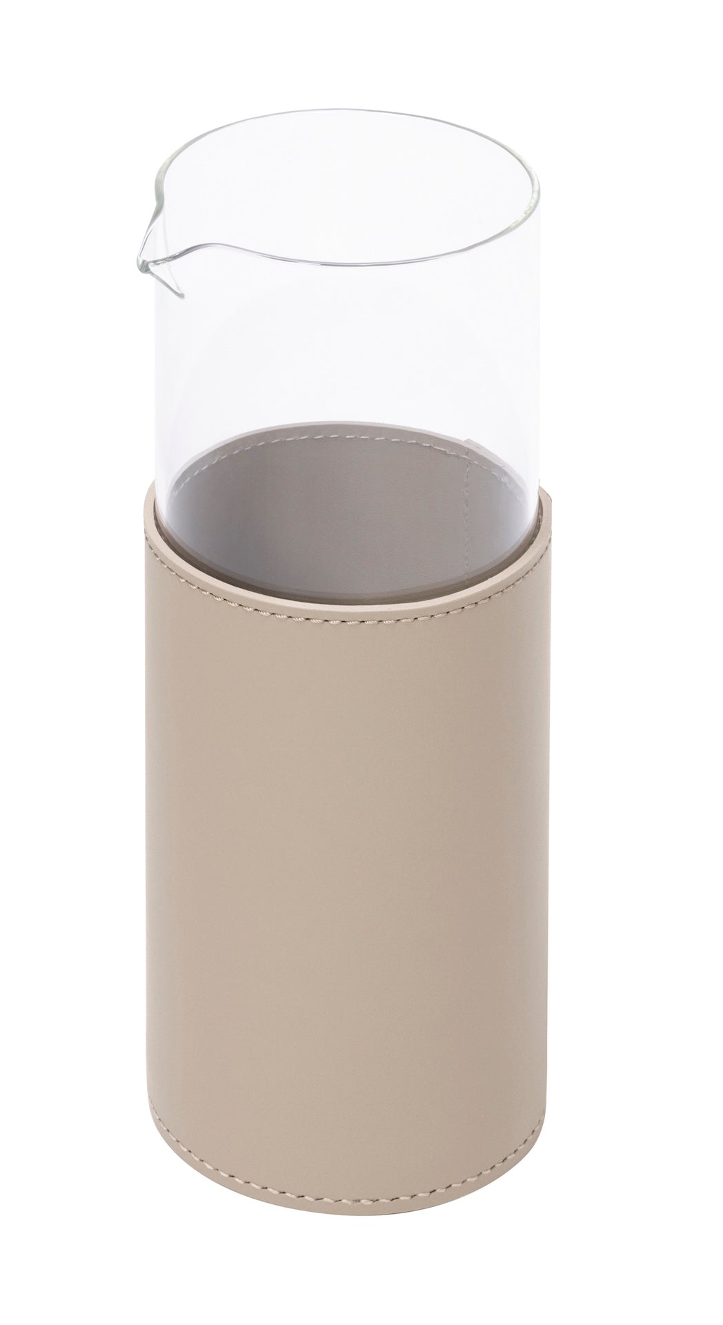 Rudi Trapani | Glass Pitcher: Borosilicate glass with regenerated leather sleeve and smooth, matte finish, available with smooth or patterned cutouts, for serving water, juice, or cocktails | Serveware & Hospitality / Carafes & Pitchers | 2Jour Concierge, your luxury lifestyle shop