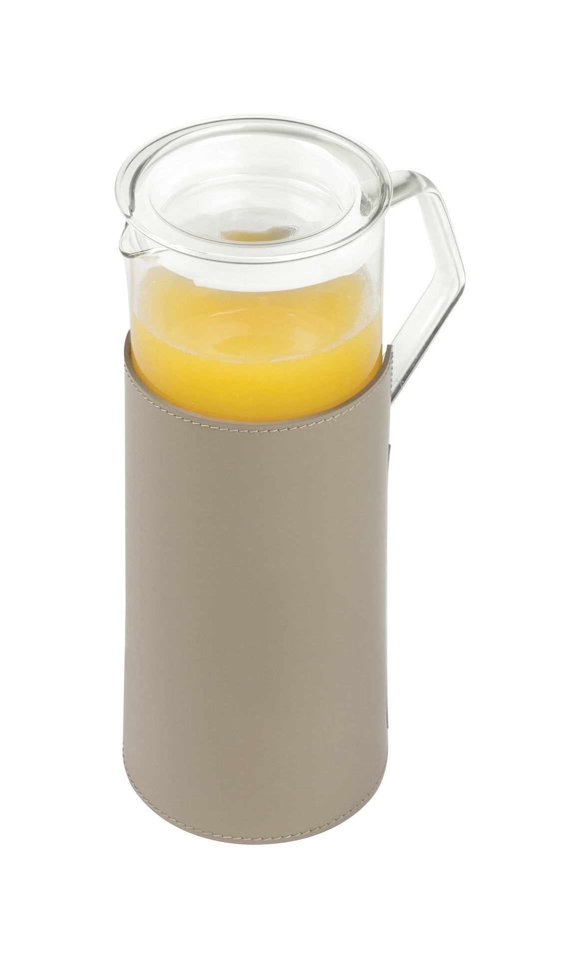 Rudi Messina | Glass Pitcher: Borosilicate glass with regenerated leather sleeve and smooth, matte finish, featuring heat-resistant glass body and lid, available in smooth or patterned versions, for everyday serving | Serveware & Hospitality / Carafes & Pitchers | 2Jour Concierge, your luxury lifestyle shop