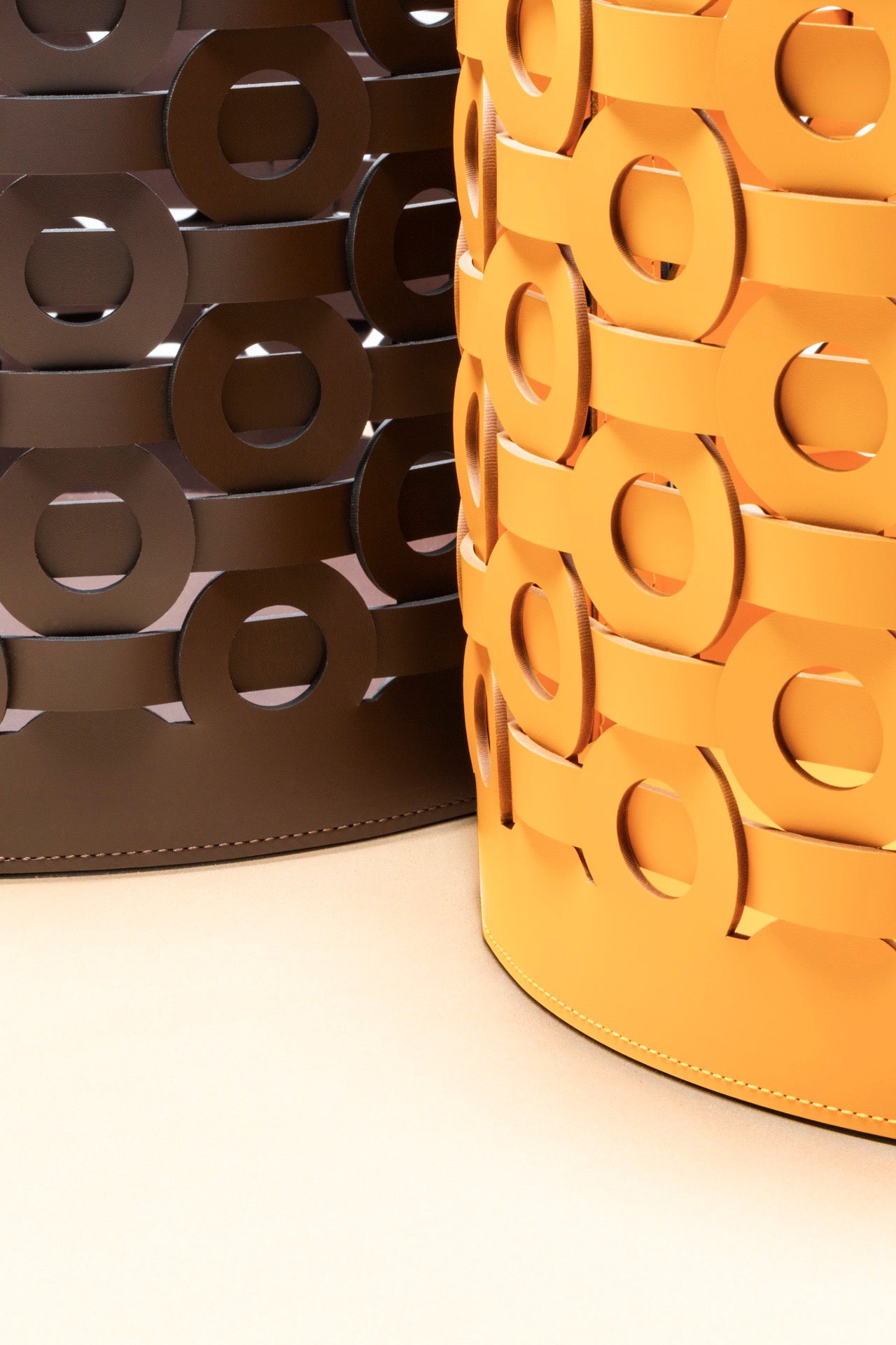 Bolero Regenerated Leather Basket, Round Monochrome with Cutout Pattern