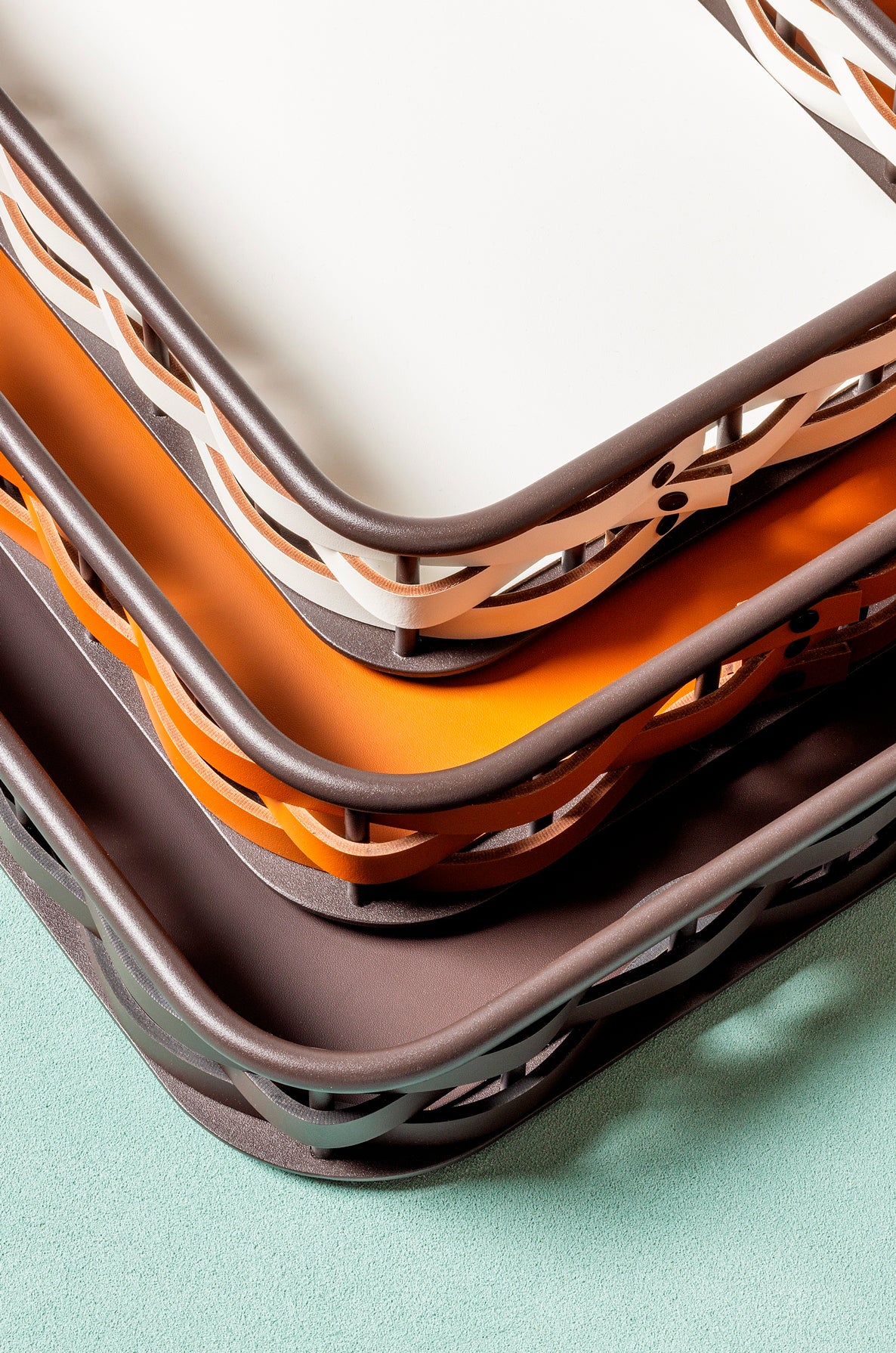 RUDI Nassa Rectangular Trays | A sophisticated blend of style and utility with a dark-stained aluminum structure | Features Tecnocuoio® weaving for contemporary elegance and durability | Available in three sizes | Home Accessories | 2Jour Concierge, your luxury lifestyle shop