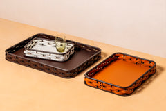 Nassa Regenerated Leather Tray w Dark-Stained Aluminum Framework, Rectangular