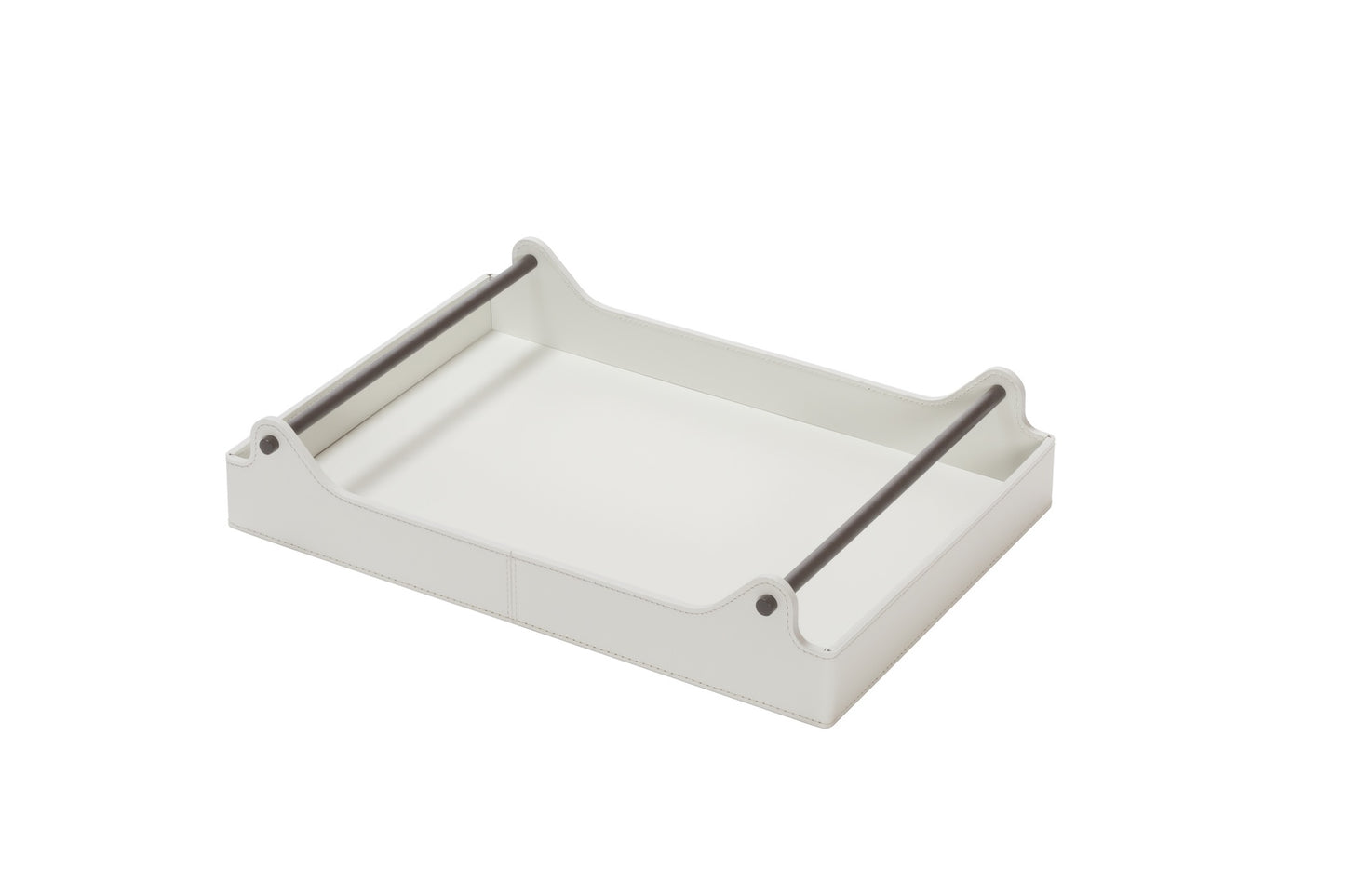 Rudi Circuit | Rectangular Tray: Regenerated leather with dark-stained metal handles and smooth, matte finish, suitable for serving or presentation | Serveware & Hospitality / Trays | 2Jour Concierge, your luxury lifestyle shop