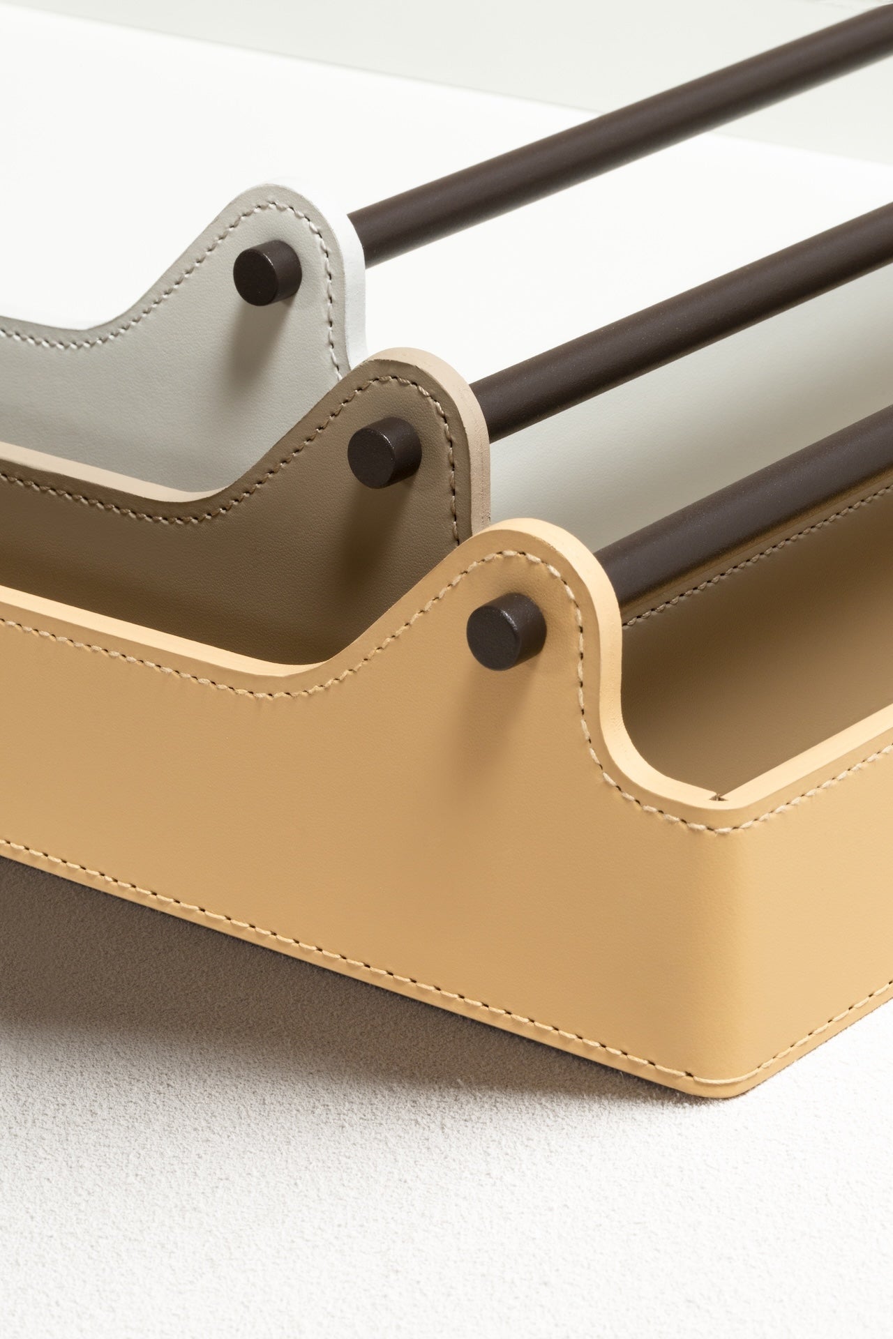 Rudi Circuit | Rectangular Tray: Regenerated leather with dark-stained metal handles and smooth, matte finish, suitable for serving or presentation | Serveware & Hospitality / Trays | 2Jour Concierge, your luxury lifestyle shop