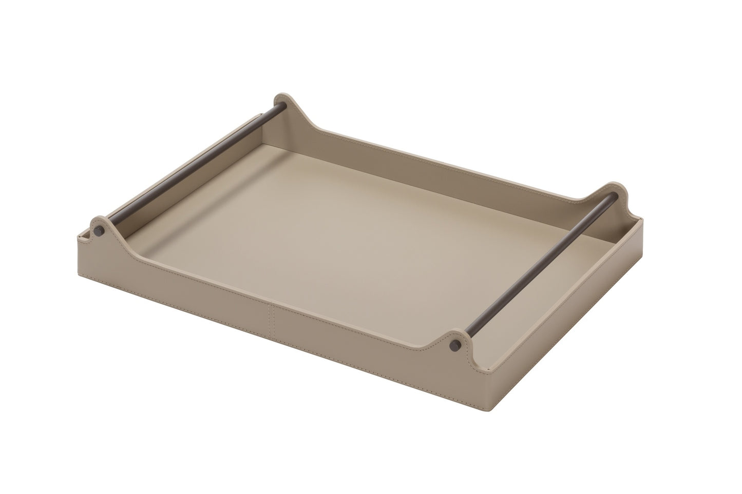 Rudi Circuit | Rectangular Tray: Regenerated leather with dark-stained metal handles and smooth, matte finish, suitable for serving or presentation | Serveware & Hospitality / Trays | 2Jour Concierge, your luxury lifestyle shop