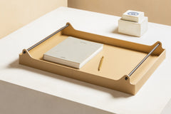Circuit Regenerated Leather Tray, Rectangular with Dark-Stained Metal Handles
