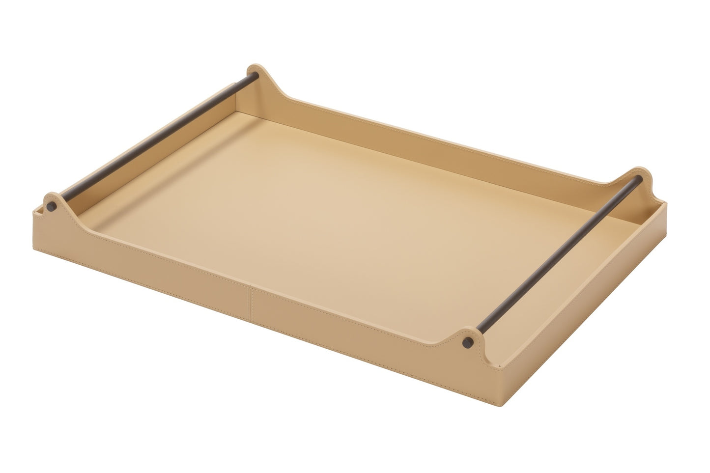 Rudi Circuit | Rectangular Tray: Regenerated leather with dark-stained metal handles and smooth, matte finish, suitable for serving or presentation | Serveware & Hospitality / Trays | 2Jour Concierge, your luxury lifestyle shop