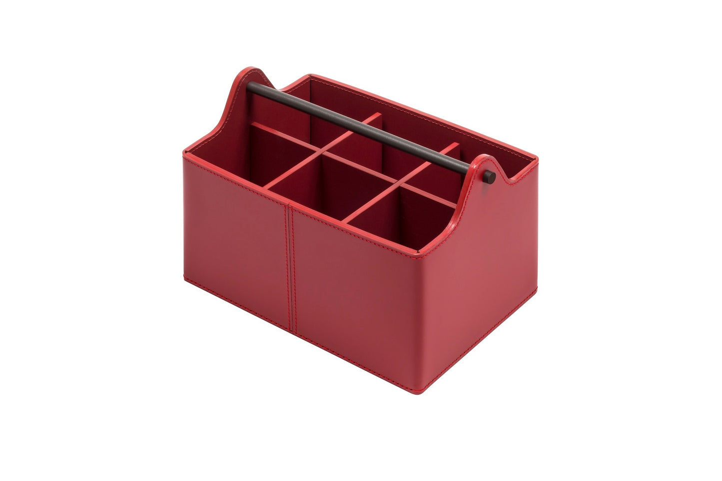 Rudi Circuit | Basket with Dividers: Regenerated leather with dark-stained metal handle and smooth, matte finish, for organized storage of cutlery or small items | Storage / Storage Baskets & Boxes | 2Jour Concierge, your luxury lifestyle shop