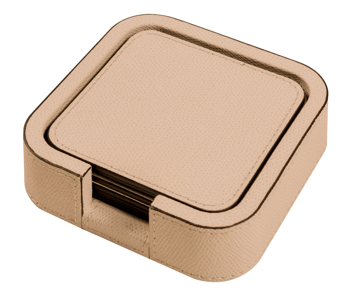 Tao Untersetzerhalter aus Holz mit Lederbezug, quadratisch, abgerundet, mit 6 Lederuntersetzern