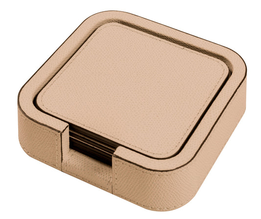 Tao Untersetzerhalter aus Holz mit Lederbezug, quadratisch, abgerundet, mit 6 Lederuntersetzern