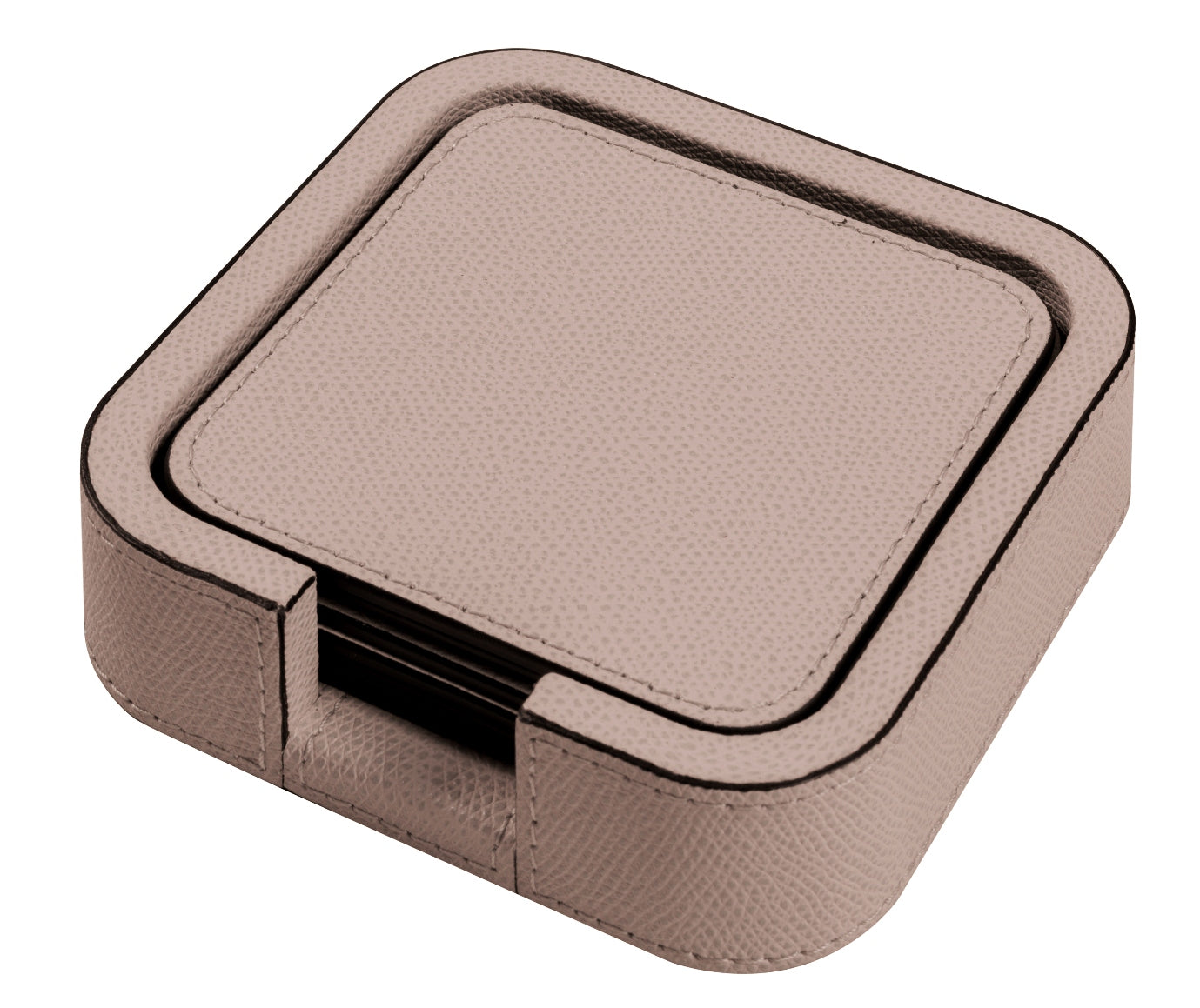 Tao Untersetzerhalter aus Holz mit Lederbezug, quadratisch, abgerundet, mit 6 Lederuntersetzern